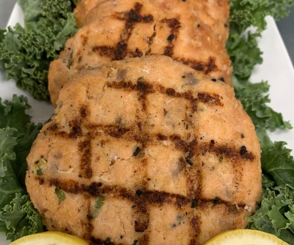 Hand-crafted Salmon Burgers $7.99/ea.